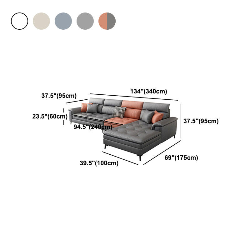 Faux Leather Stain-Resistant L-Shape Sectional Sofa with Chaise for Four People