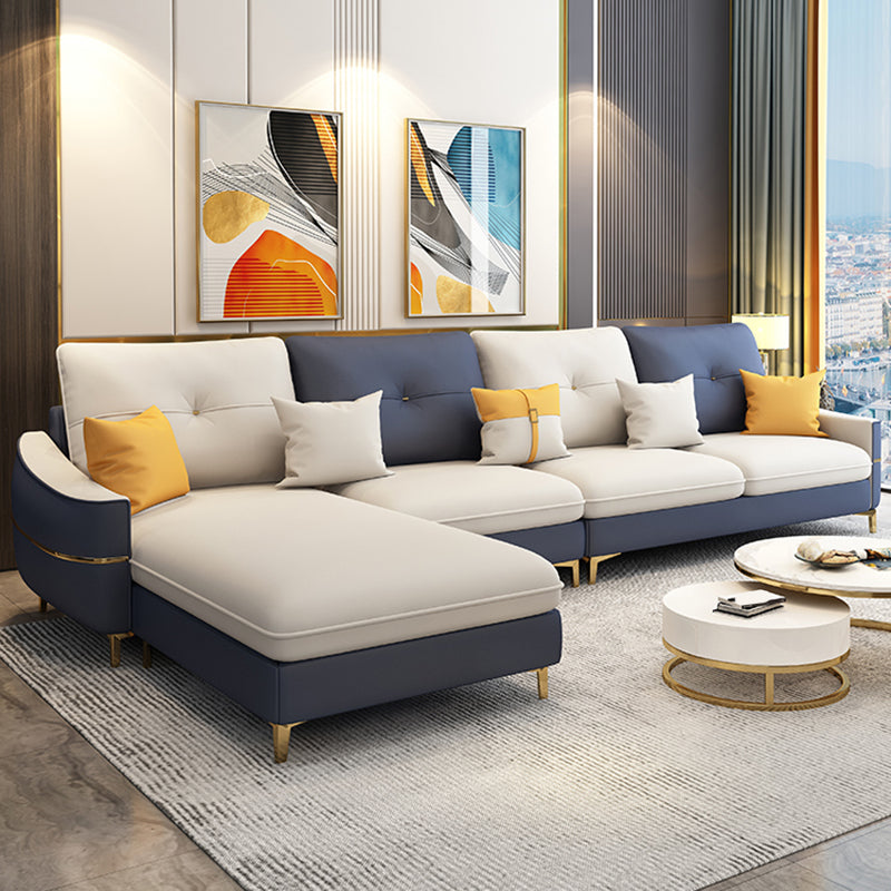 Square Arm Faux Leather Furniture Sectionals in Blue and White