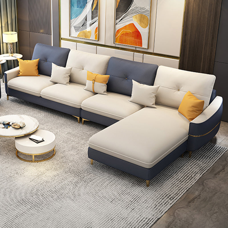 Square Arm Faux Leather Furniture Sectionals in Blue and White