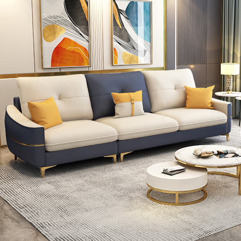 Square Arm Faux Leather Furniture Sectionals in Blue and White