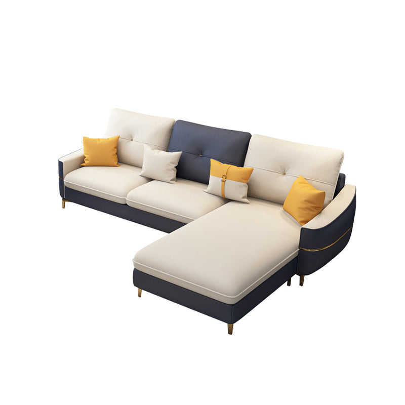 Square Arm Faux Leather Furniture Sectionals in Blue and White