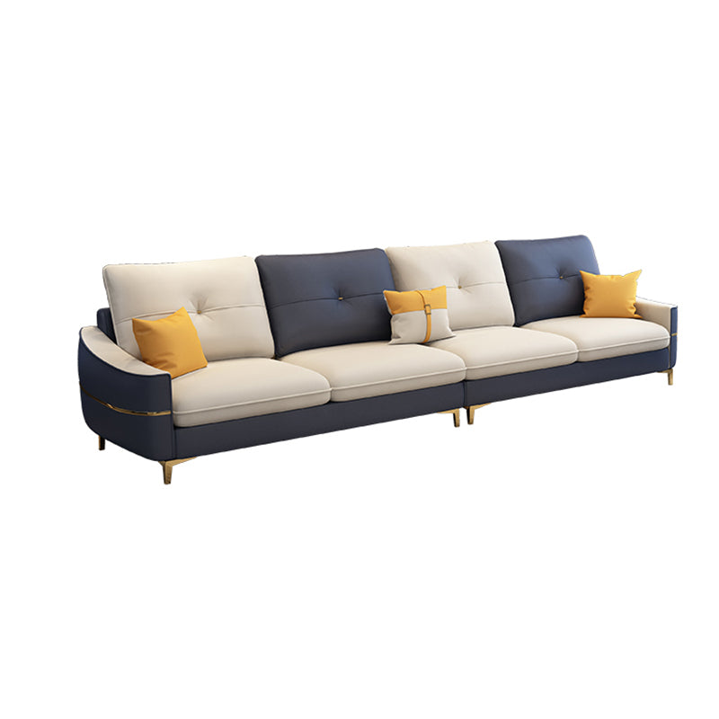 Square Arm Faux Leather Furniture Sectionals in Blue and White