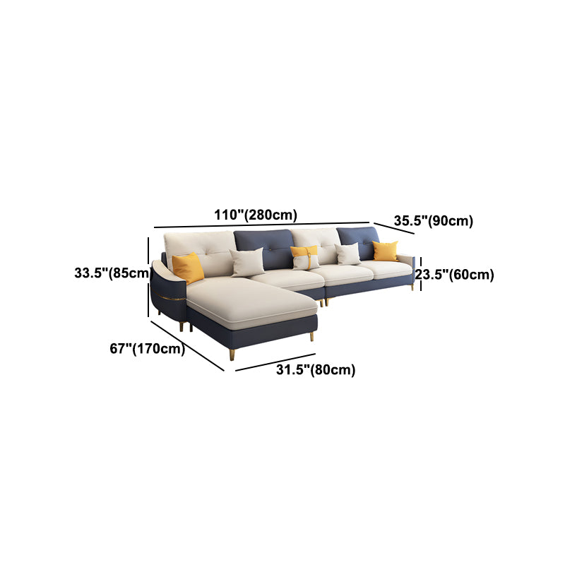 Square Arm Faux Leather Furniture Sectionals in Blue and White