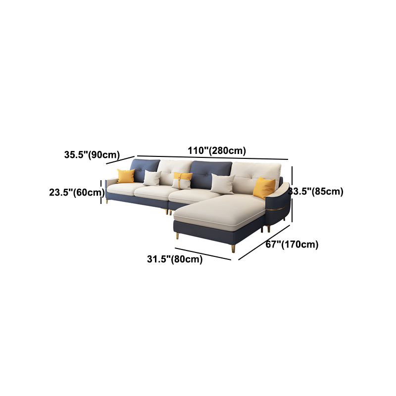 Square Arm Faux Leather Furniture Sectionals in Blue and White
