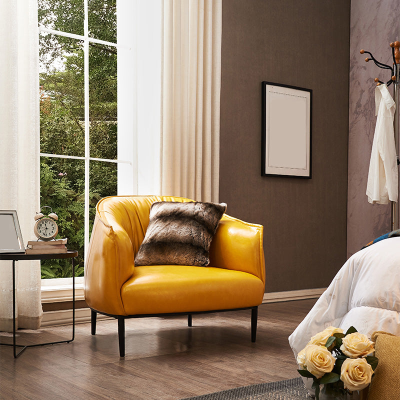 Solid Color Bedroom Leather Arms Included Round Arms Camel Back Barrel Chair