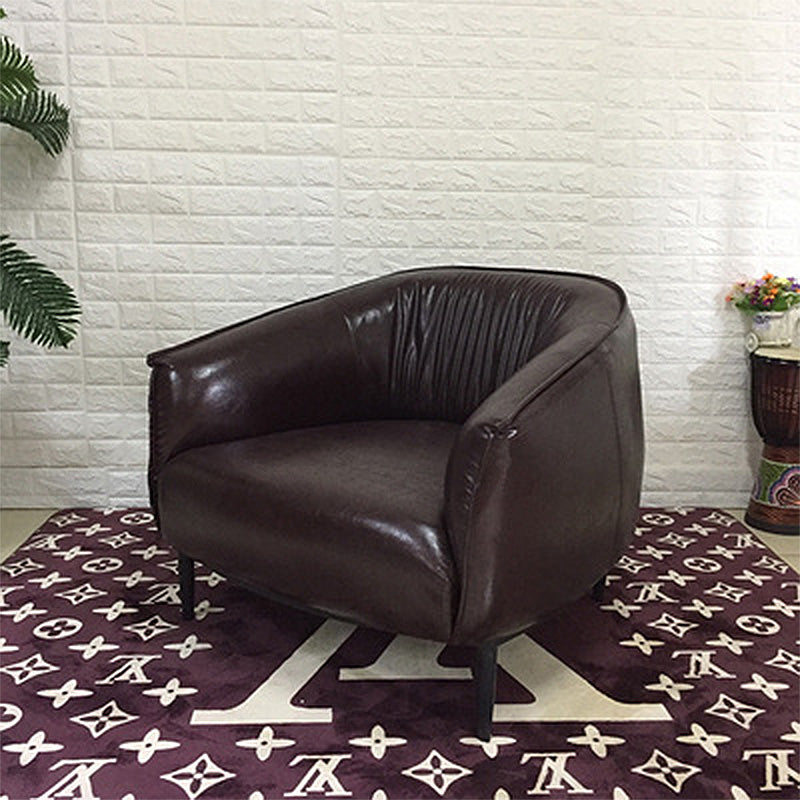 Solid Color Bedroom Leather Arms Included Round Arms Camel Back Barrel Chair