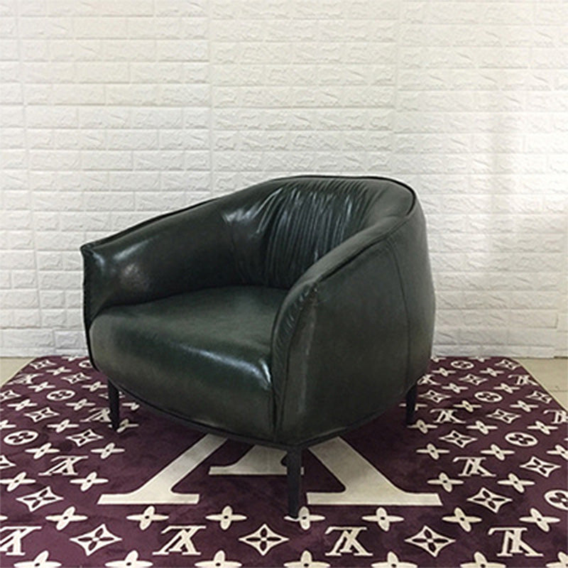 Solid Color Bedroom Leather Arms Included Round Arms Camel Back Barrel Chair