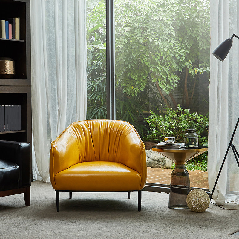 Solid Color Bedroom Leather Arms Included Round Arms Camel Back Barrel Chair