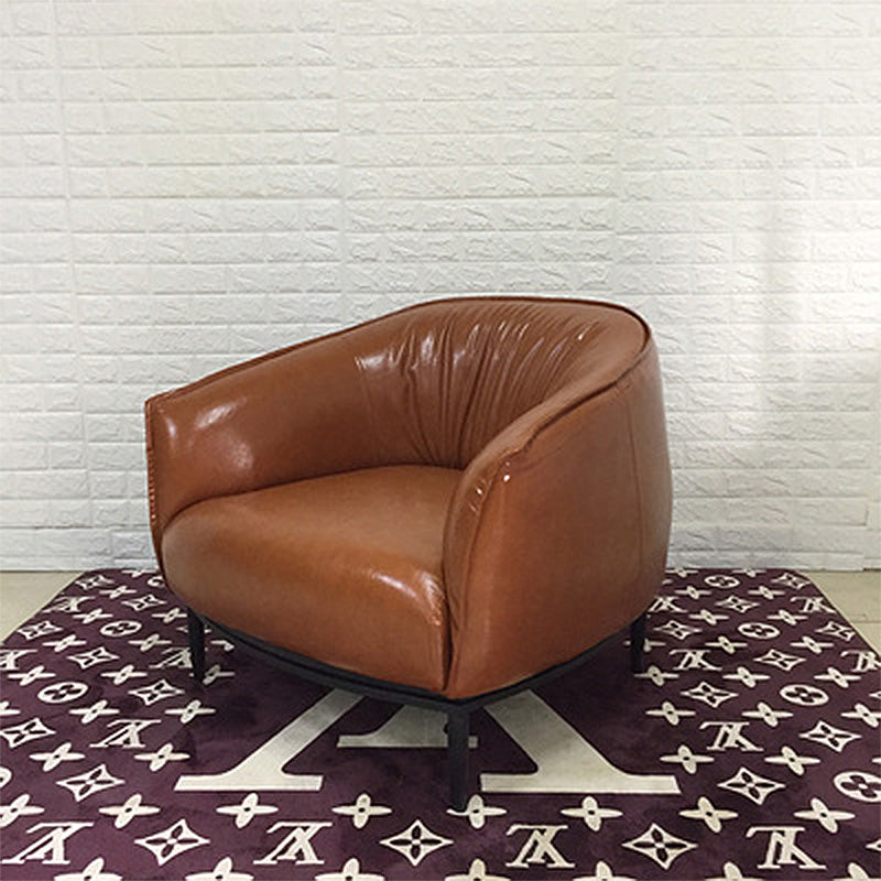 Solid Color Bedroom Leather Arms Included Round Arms Camel Back Barrel Chair