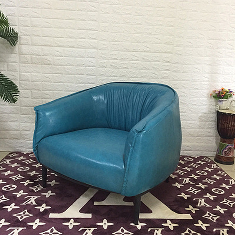 Solid Color Bedroom Leather Arms Included Round Arms Camel Back Barrel Chair