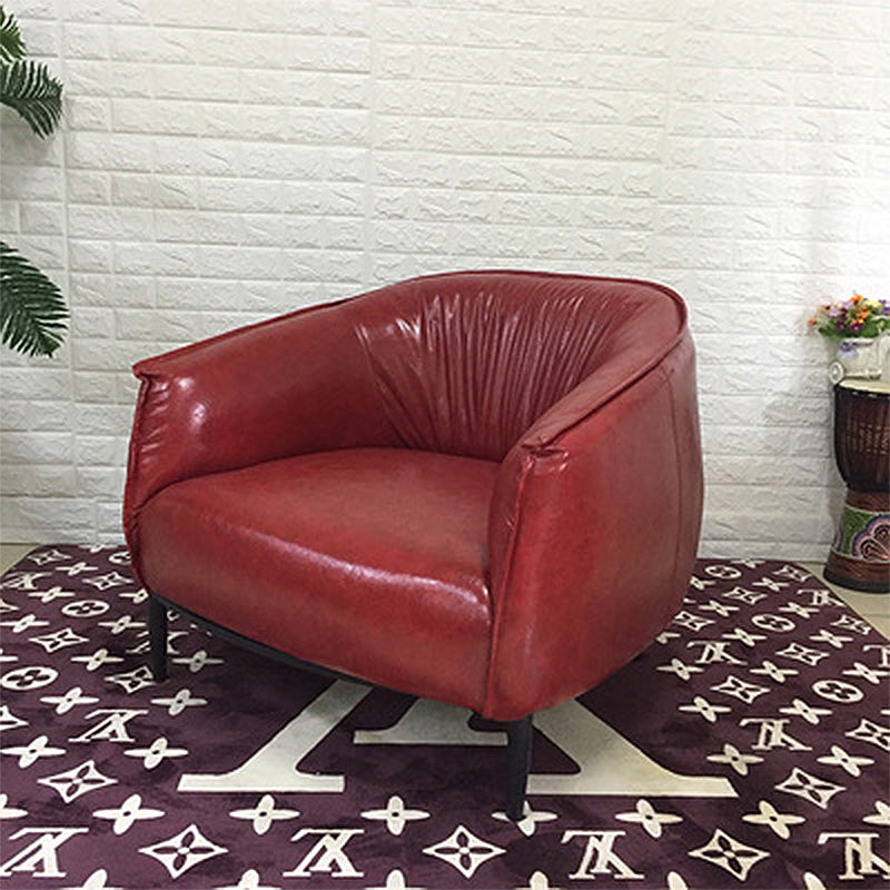 Solid Color Bedroom Leather Arms Included Round Arms Camel Back Barrel Chair