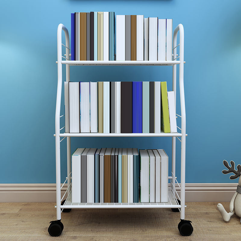 Modern Steel Bookshelf with Wheels Open Bookcase for Living Room