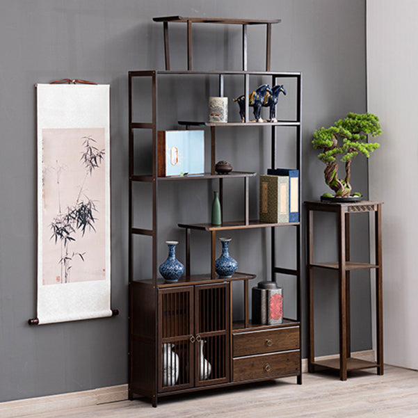 Espresso Shelf Bookcase with Doors Open Back Bookshelf for Office