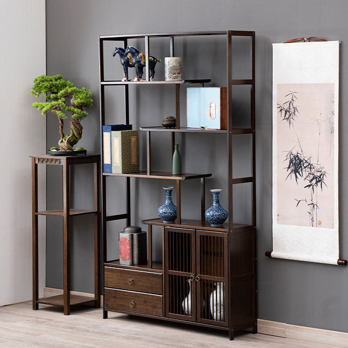 Espresso Shelf Bookcase with Doors Open Back Bookshelf for Office