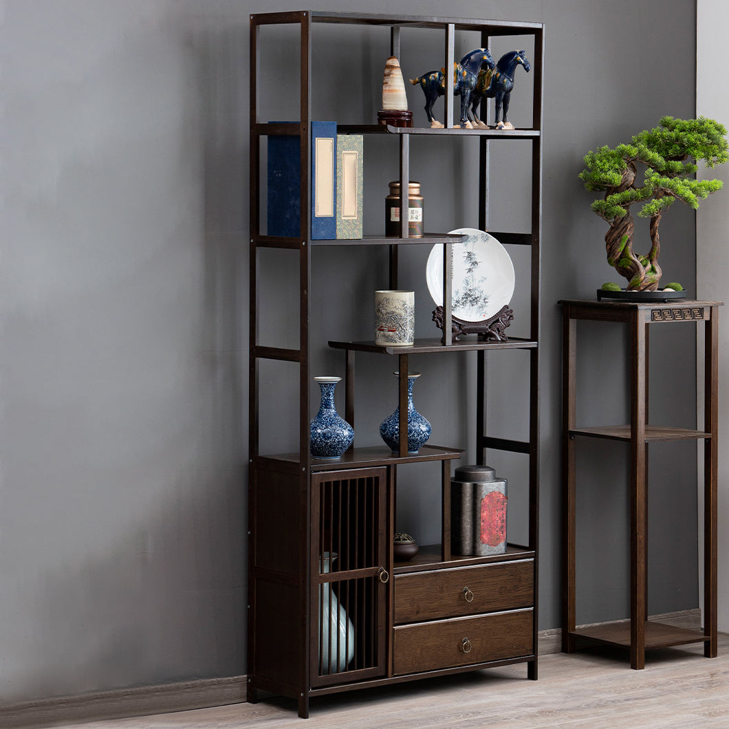 Espresso Shelf Bookcase with Doors Open Back Bookshelf for Office