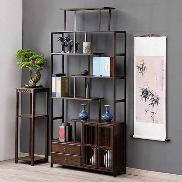 Espresso Shelf Bookcase with Doors Open Back Bookshelf for Office