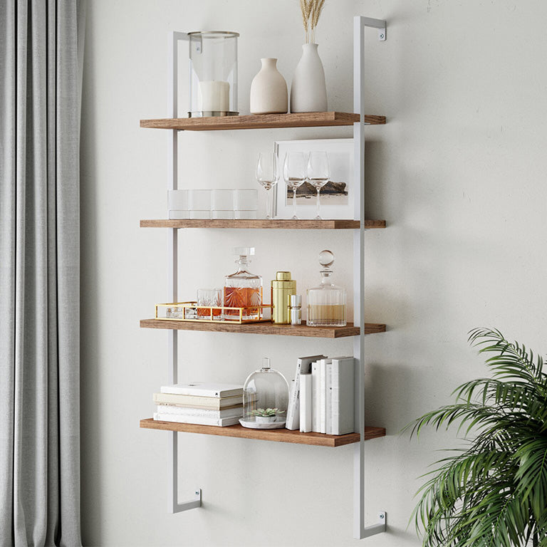 Contemporary Metal Frame Bookcase Wall Mounted Closed Back Bookshelf for Home Office