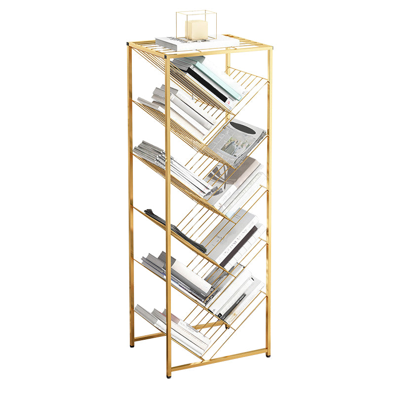 Metal Vertical Geometric Bookcase Contemporary Style Closed Back Shelf
