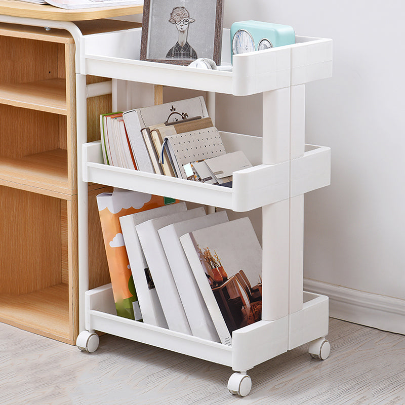 Plastic Geometric Bookcase Contemporary Style Open Back Shelf with Wheels
