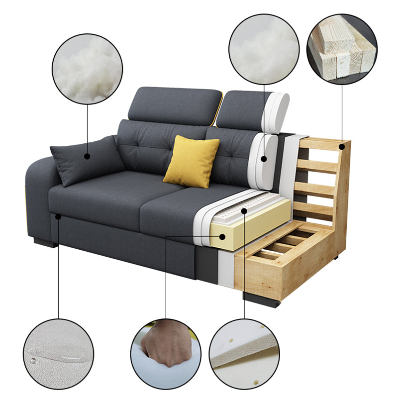 Cotton Blend Pillowed Back L-Shape Cushions Furniture Sectionals for 4 People