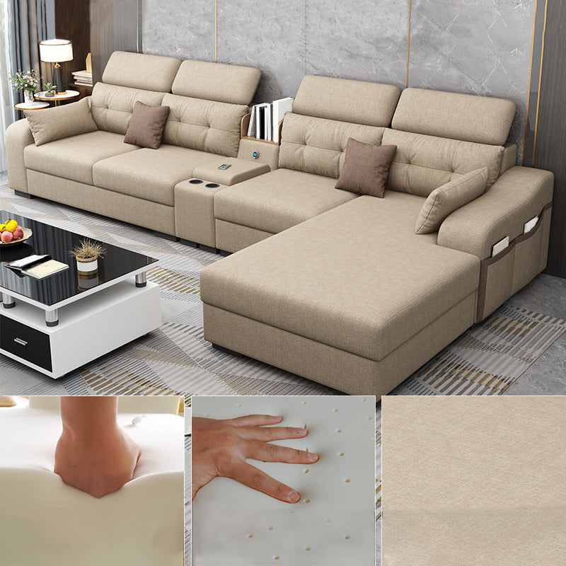 Cotton Blend Pillowed Back L-Shape Cushions Furniture Sectionals for 4 People