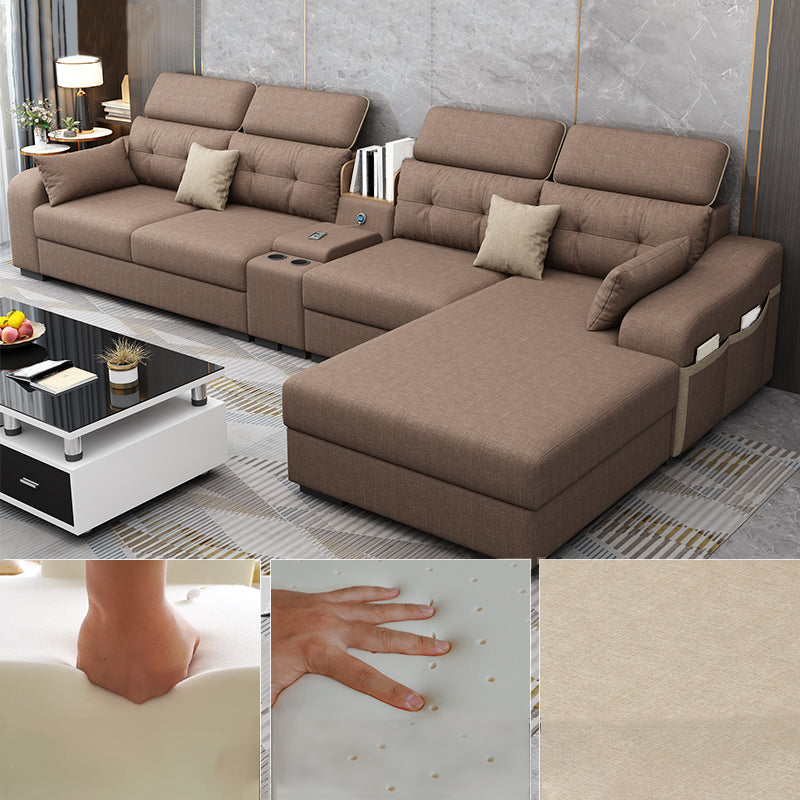 Cotton Blend Pillowed Back L-Shape Cushions Furniture Sectionals for 4 People