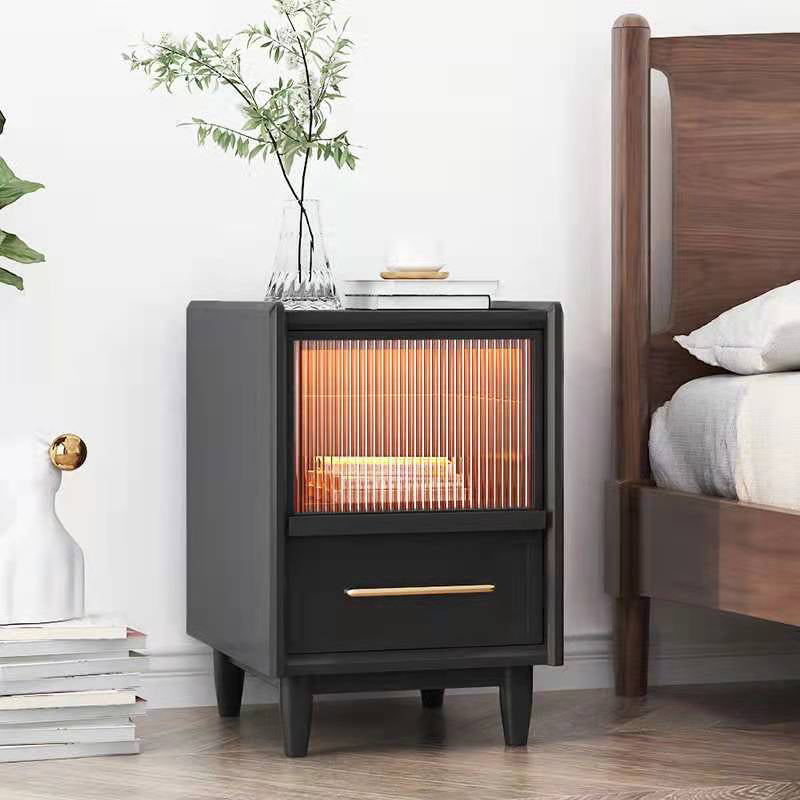 19.6" /21.6" Tall Wooden Nightstand in White / Black Modern Night Stand