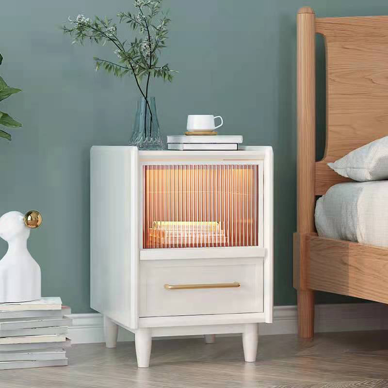 19.6" /21.6" Tall Wooden Nightstand in White / Black Modern Night Stand