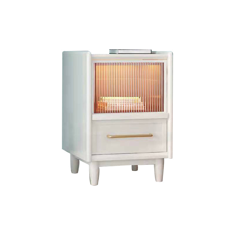 19.6" /21.6" Tall Wooden Nightstand in White / Black Modern Night Stand