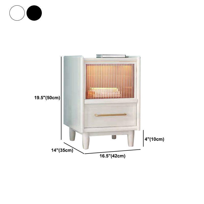 19.6" /21.6" Tall Wooden Nightstand in White / Black Modern Night Stand