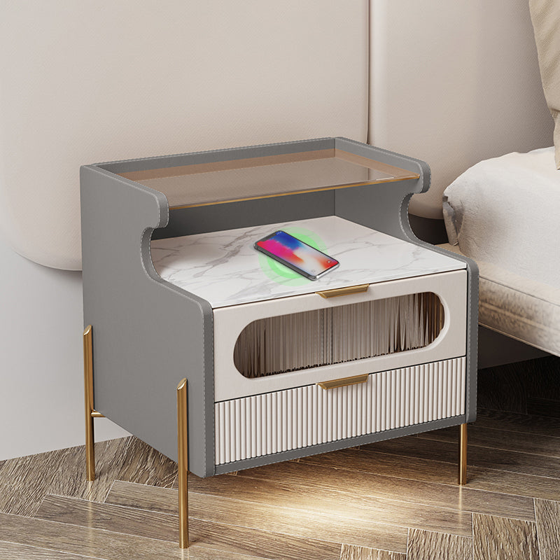 Contemporary Faux Leather Nightstand 21.65" Tall 2 - Drawer Nightstand