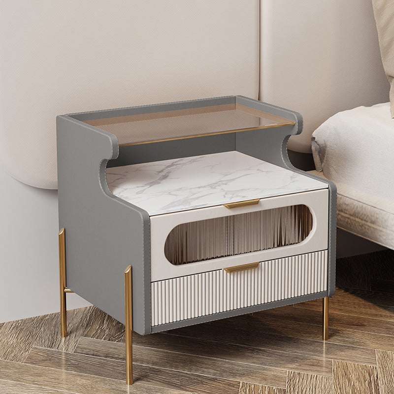 Contemporary Faux Leather Nightstand 21.65" Tall 2 - Drawer Nightstand