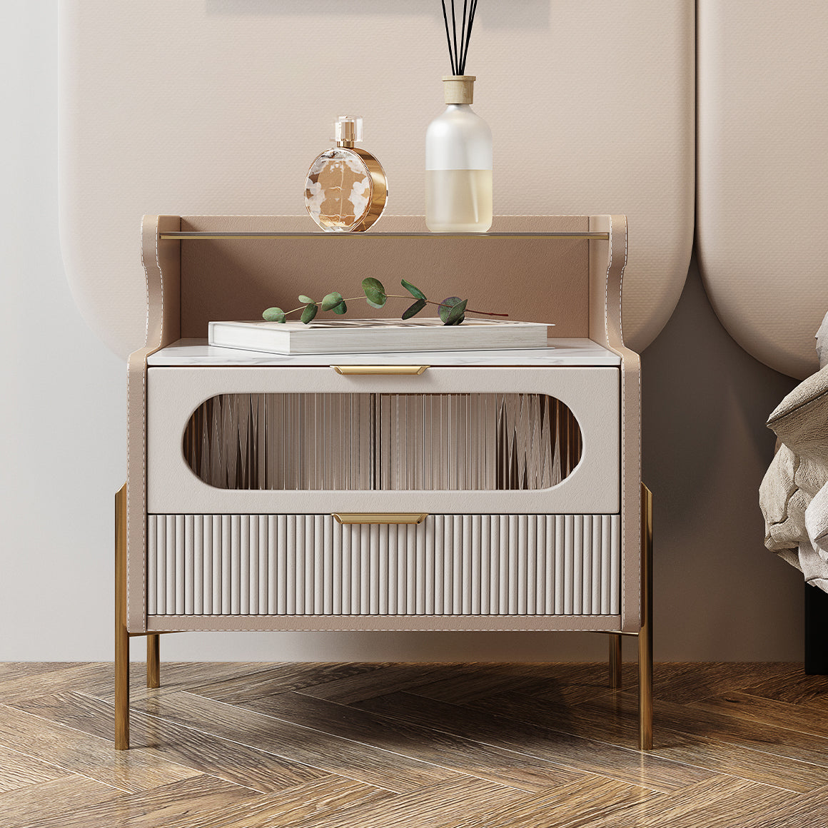 Contemporary Faux Leather Nightstand 21.65" Tall 2 - Drawer Nightstand