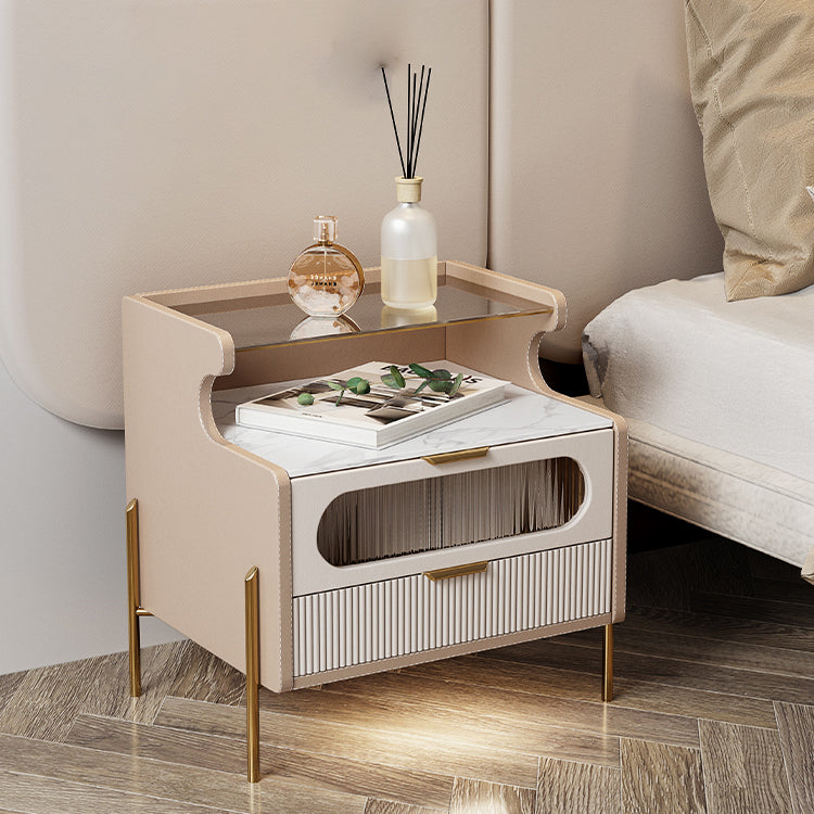 Contemporary Faux Leather Nightstand 21.65" Tall 2 - Drawer Nightstand