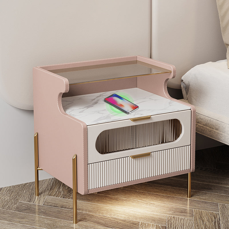 Contemporary Faux Leather Nightstand 21.65" Tall 2 - Drawer Nightstand