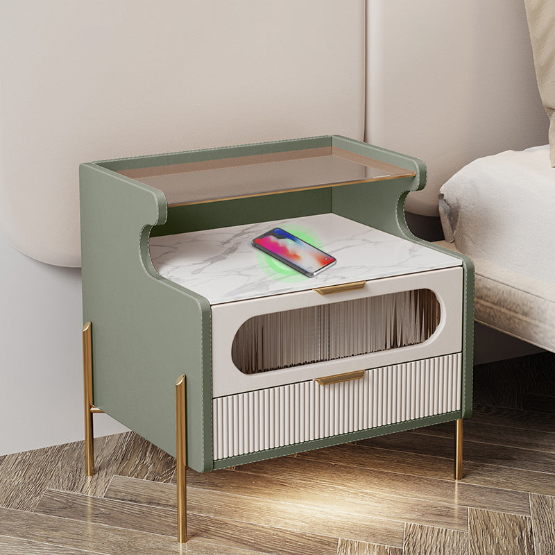 Contemporary Faux Leather Nightstand 21.65" Tall 2 - Drawer Nightstand