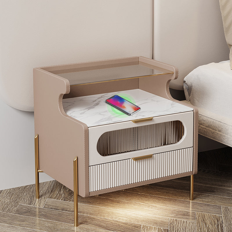 Contemporary Faux Leather Nightstand 21.65" Tall 2 - Drawer Nightstand