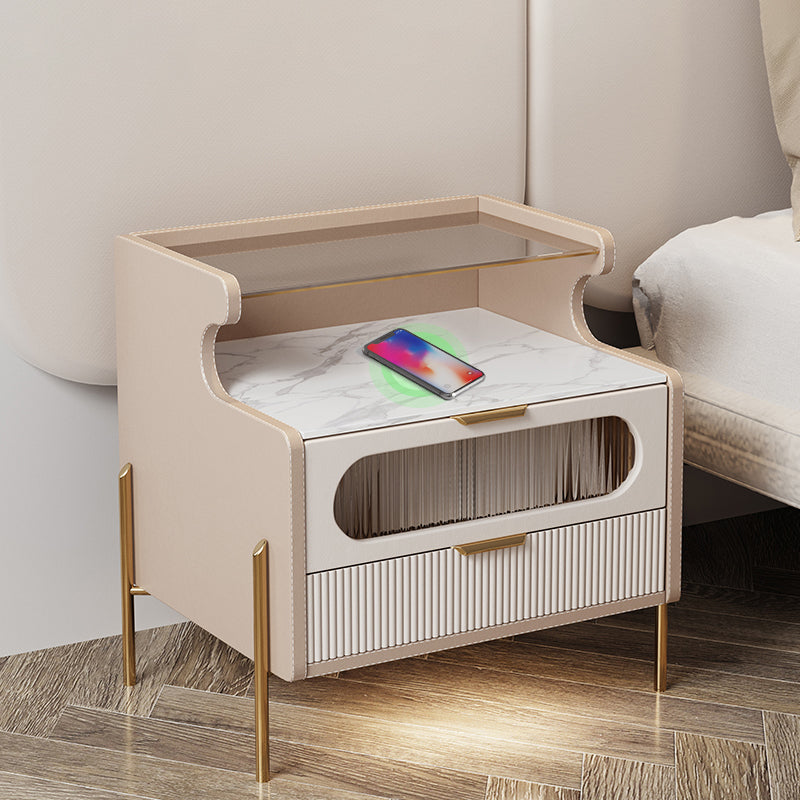 Contemporary Faux Leather Nightstand 21.65" Tall 2 - Drawer Nightstand