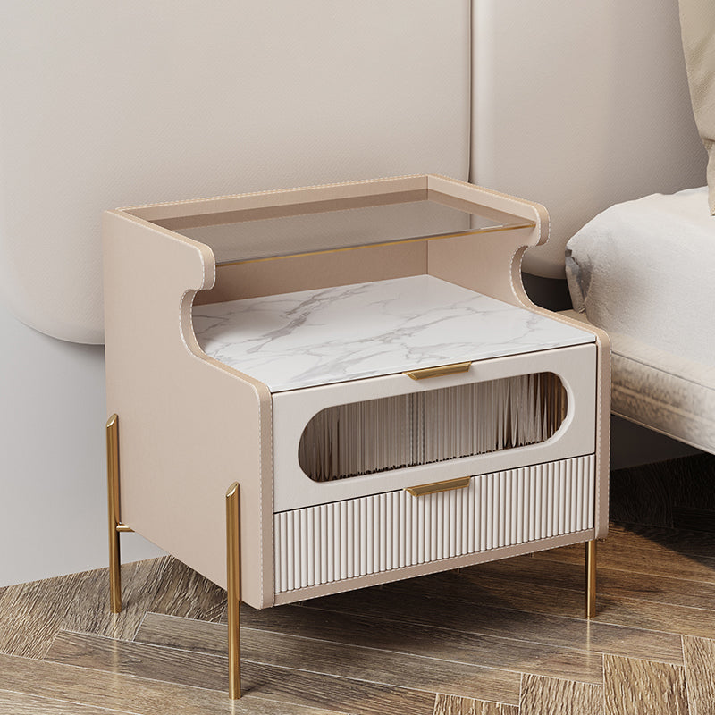 Contemporary Faux Leather Nightstand 21.65" Tall 2 - Drawer Nightstand