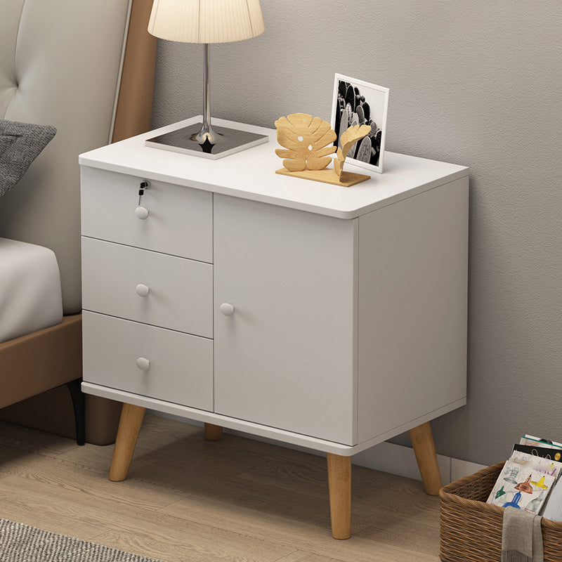 21.6"/28.7" Tall Wooden Nightstand Modern Night Stand With Drawers and Cabinets