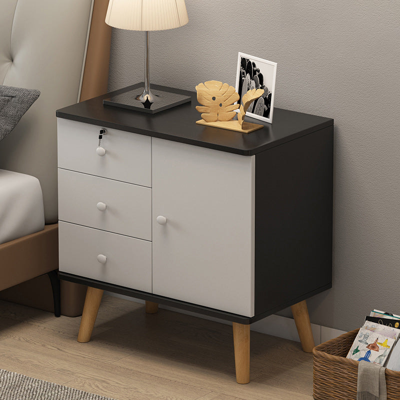 21.6"/28.7" Tall Wooden Nightstand Modern Night Stand With Drawers and Cabinets