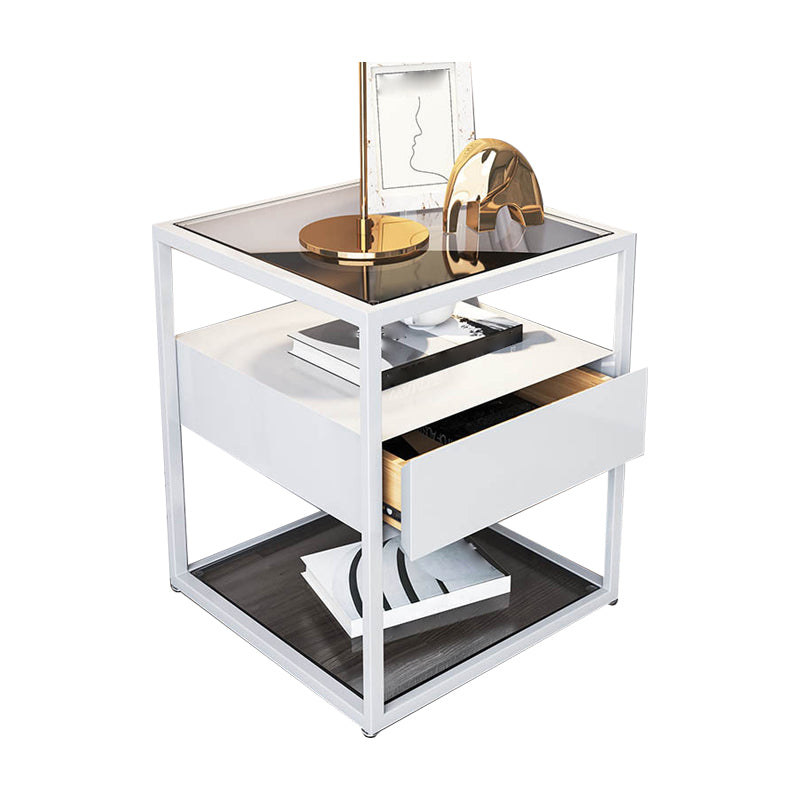 Modern Style Metallic White/gold/black Tempered Glass Table Top Nightstand