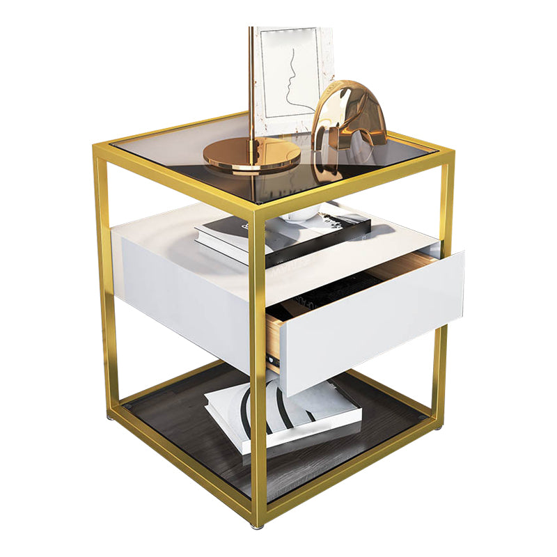 Modern Style Metallic White/gold/black Tempered Glass Table Top Nightstand