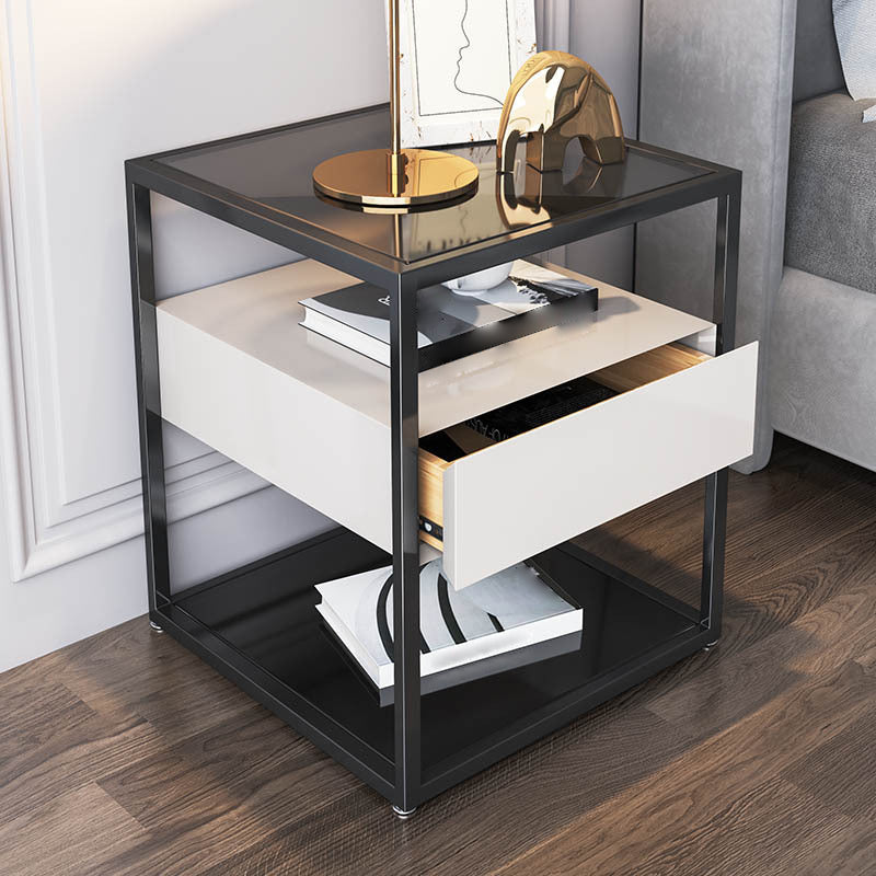 Modern Style Metallic White/gold/black Tempered Glass Table Top Nightstand