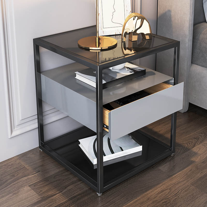 Modern Style Metallic White/gold/black Tempered Glass Table Top Nightstand