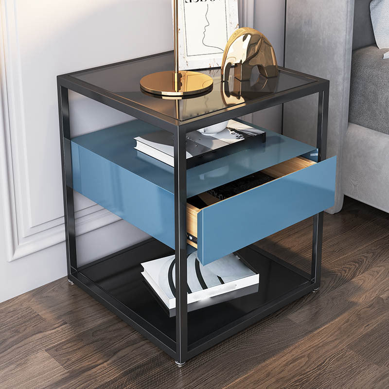 Modern Style Metallic White/gold/black Tempered Glass Table Top Nightstand