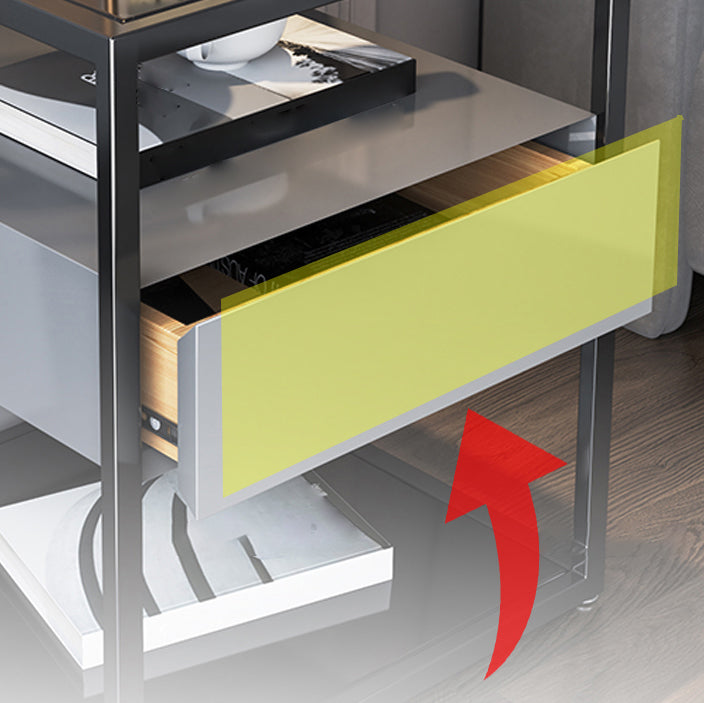 Modern Style Metallic White/gold/black Tempered Glass Table Top Nightstand