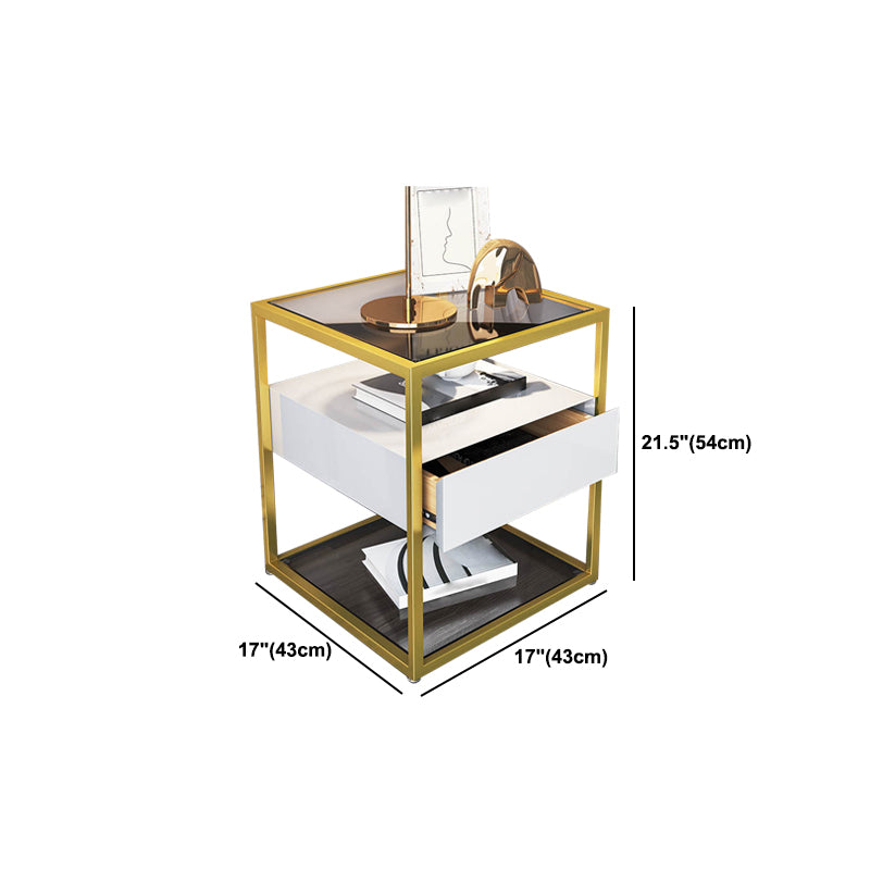 Modern Style Metallic White/gold/black Tempered Glass Table Top Nightstand
