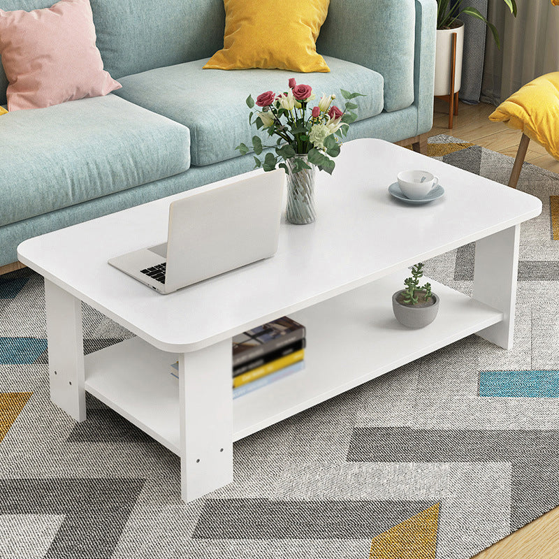 Rectangular Wooden Coffee Table 1 Single Cocktail Table with Storage Shelf