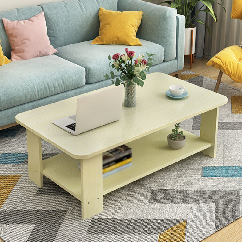 Rectangular Wooden Coffee Table 1 Single Cocktail Table with Storage Shelf